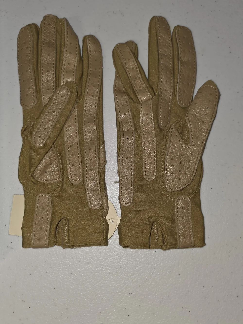 Vintage Aris Isotoner 500 Driving Gloves Camel Tan Stretch Leather OSFM